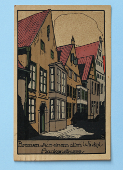 Ansichtskarte Künstler WO Steinzeichnung Litho AK Bremen 1925 Hankenstrasse Häuser Erker Architektur Ortsansicht